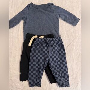 GAP Kids Blue Checkered and Black Joggers Set - 0-3 months